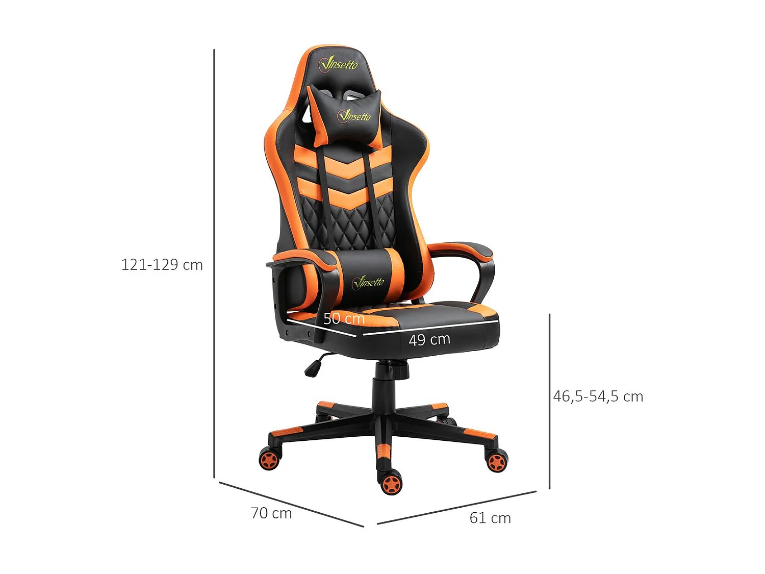 Silla gaming naranja y negro 61x70x129 cm Vinsetto