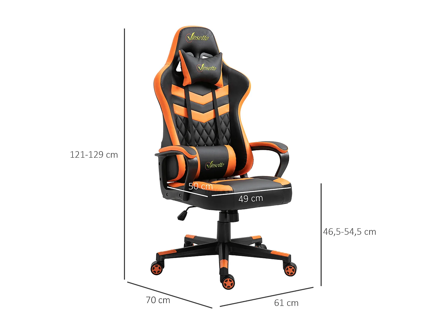 Silla gaming naranja y negro 61x70x129 cm Vinsetto