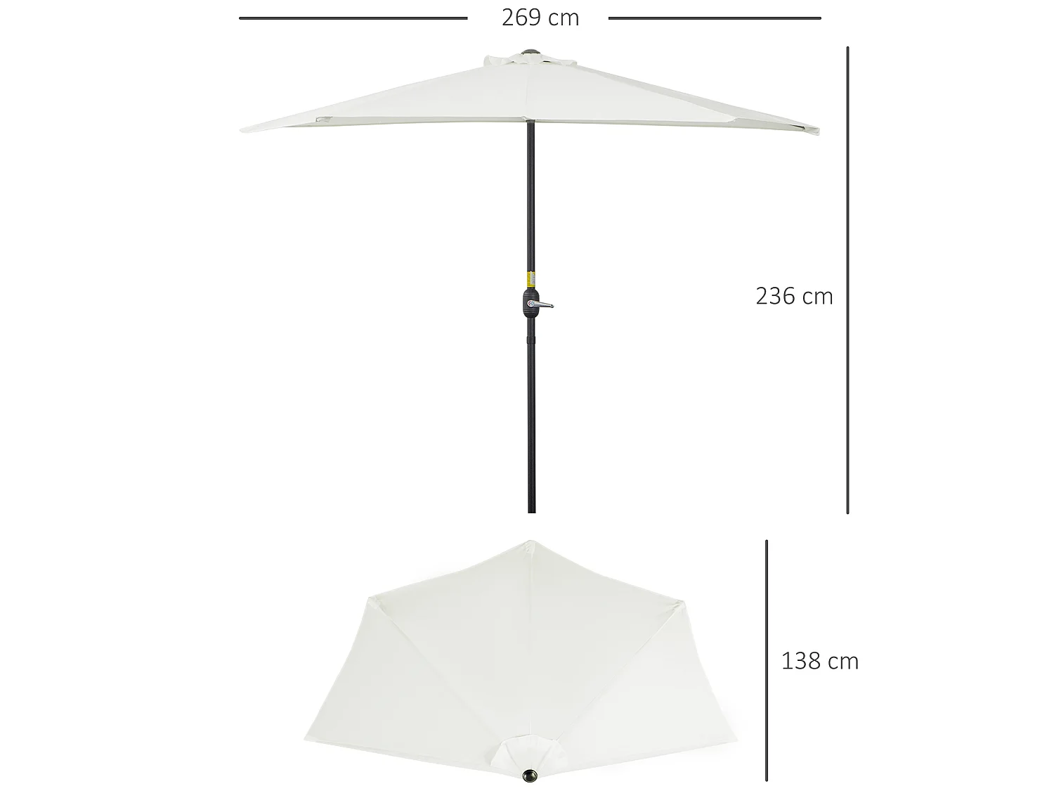 Sombrilla de jardín crema 269x138x236 cm Outsunny