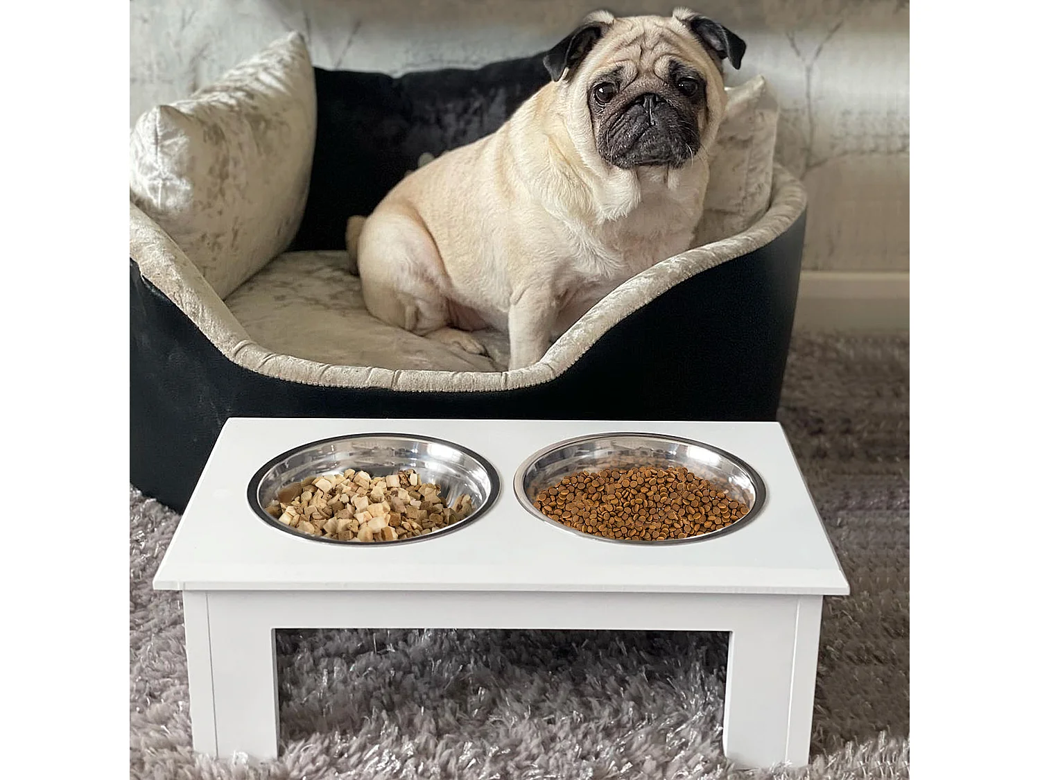 Comedero elevado para perros blanco 44x24x15 cm PawHut