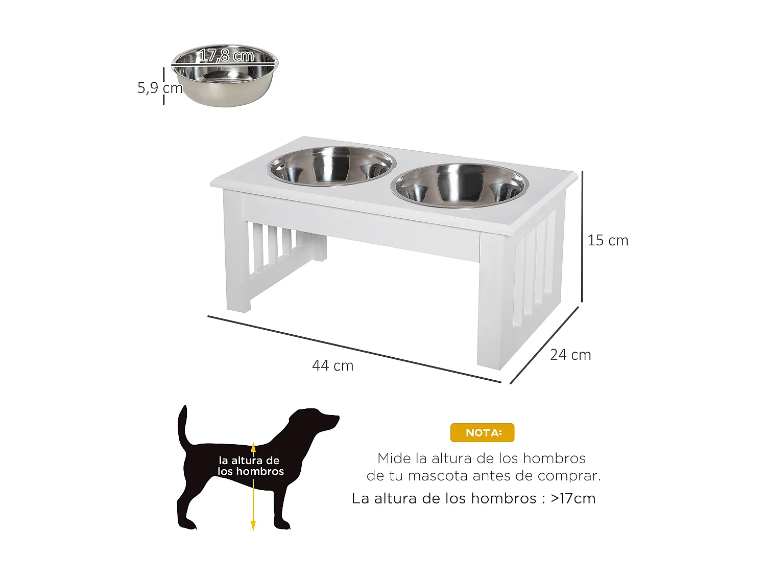 Comedero elevado para perros blanco 44x24x15 cm PawHut