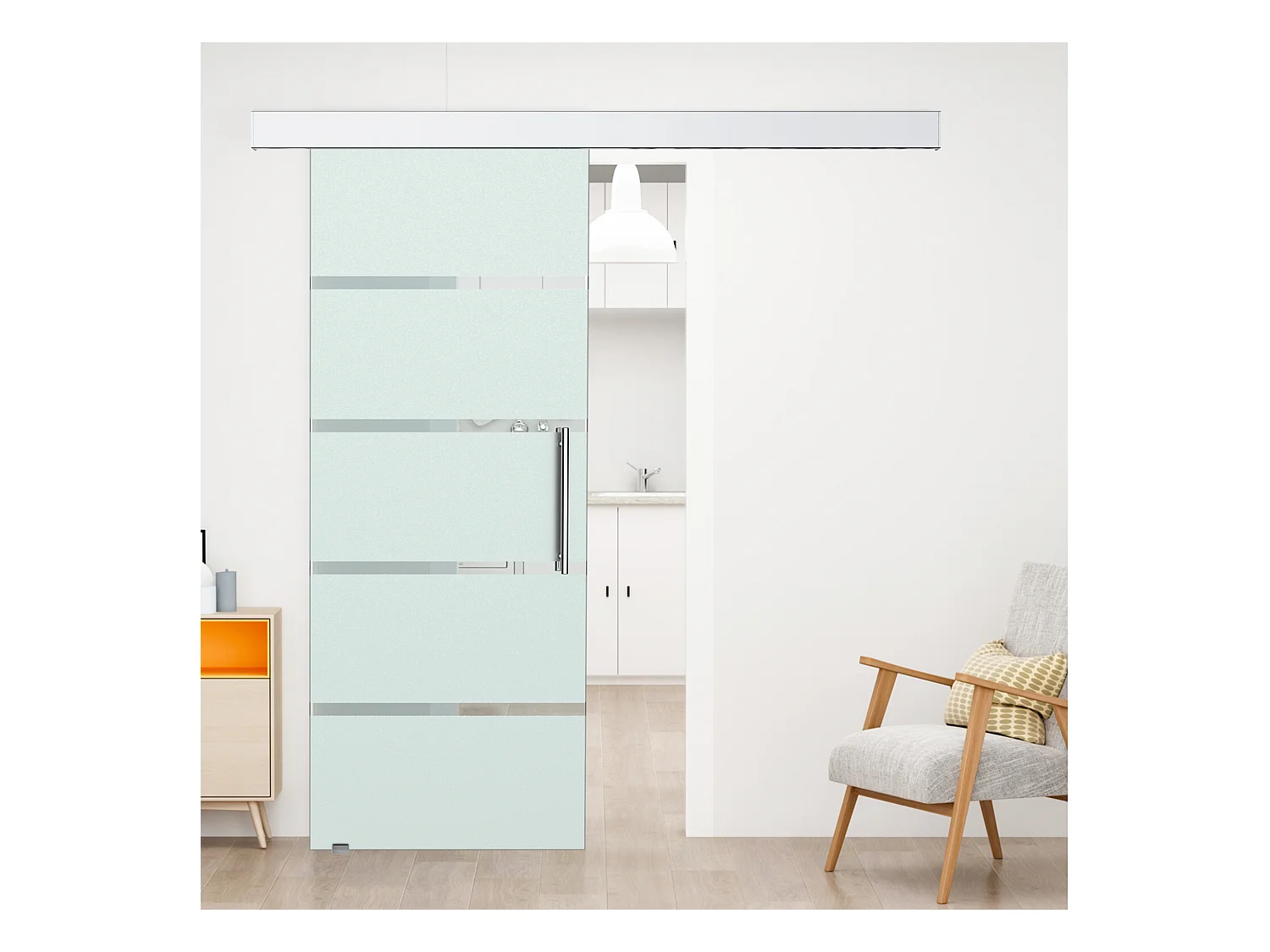 Puerta corredera esmerilado con rayas 200x213 cm HOMCOM