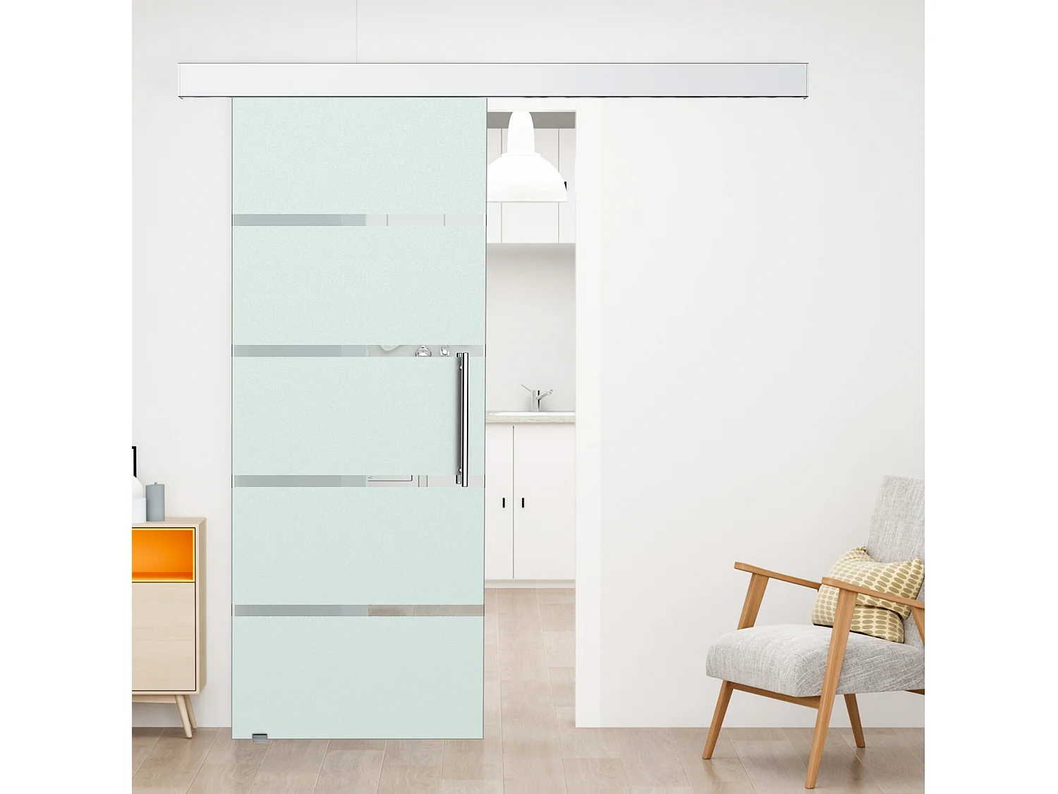 Puerta corredera esmerilado con rayas 200x213 cm HOMCOM