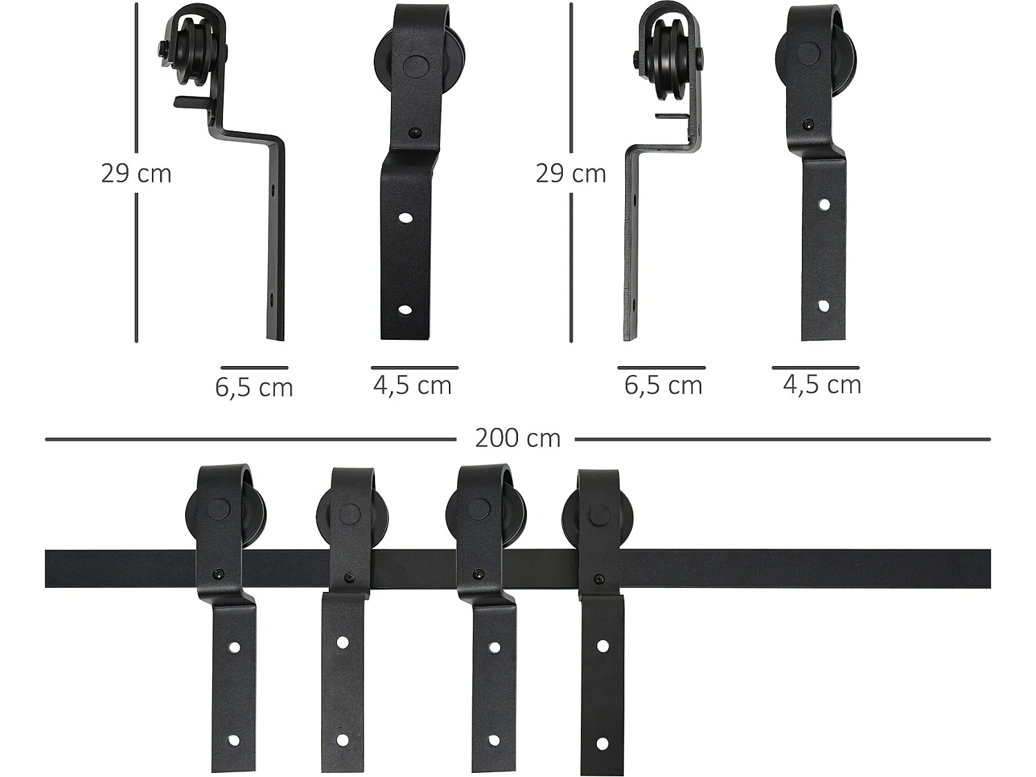 Juego de herrajes para puerta corredera negro 200x0,6x4 cm HOMCOM