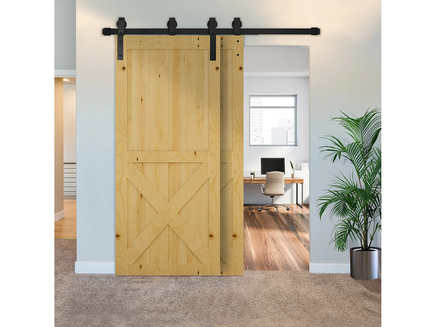 Juego de herrajes para puerta corredera negro 200x0,6x4 cm HOMCOM