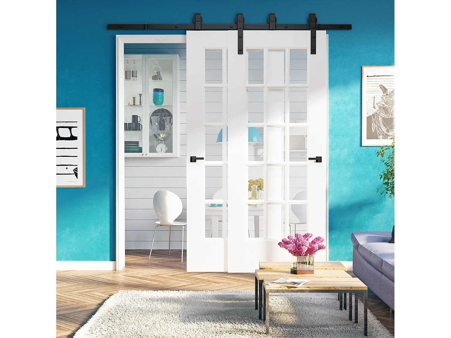 Juego de herrajes para puerta corredera negro 200x0,6x4 cm HOMCOM