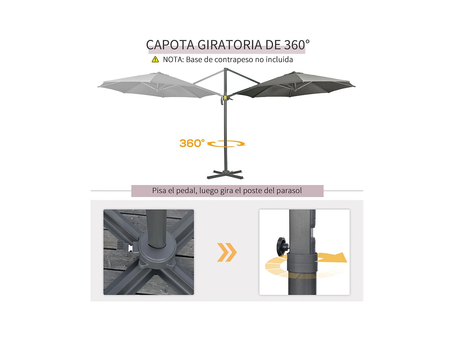 Sombrilla de jardín gris 293x293x248 cm Outsunny