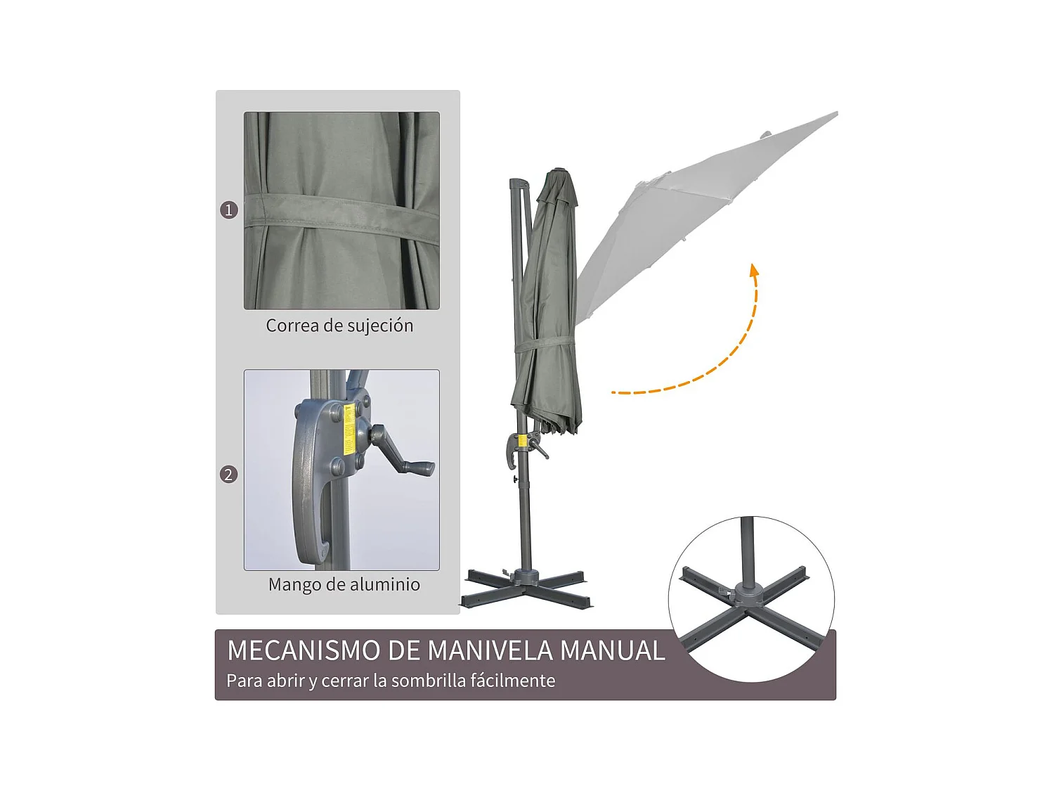 Sombrilla de jardín gris 293x293x248 cm Outsunny