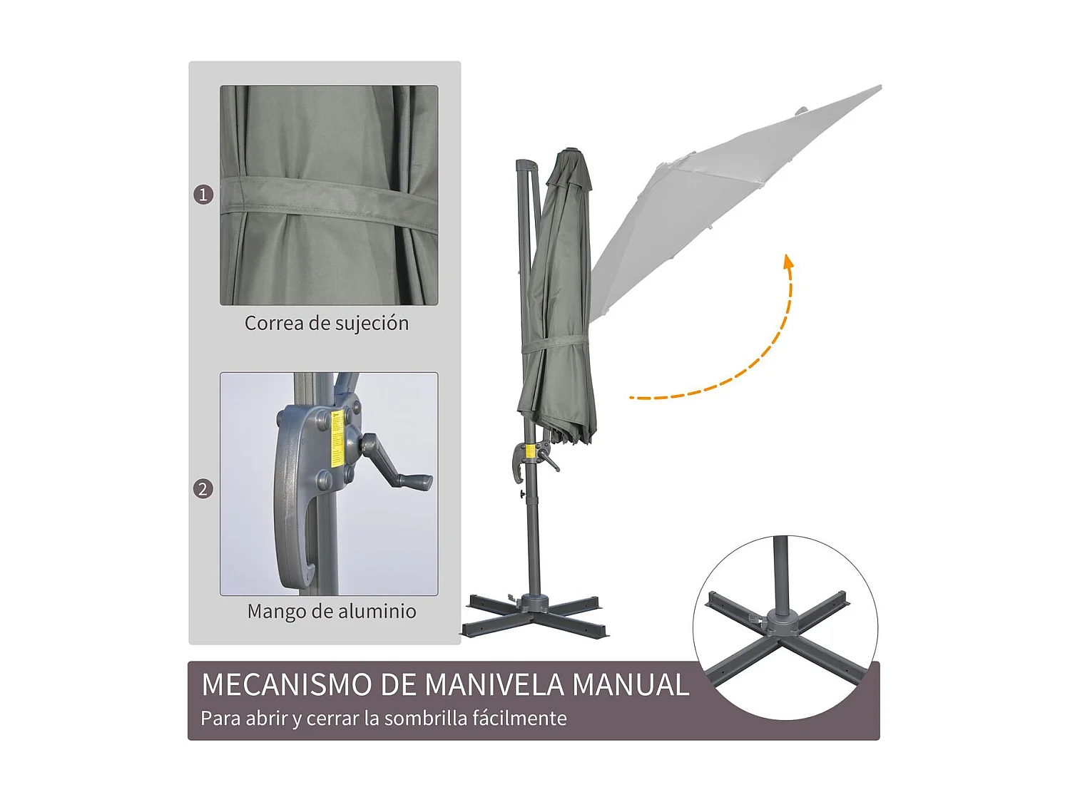 Sombrilla de jardín gris 293x293x248 cm Outsunny