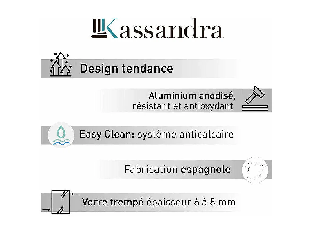 Paroi de douche fixe FRESH LEVANTE profil noir mat 120 cm Sérigraphié