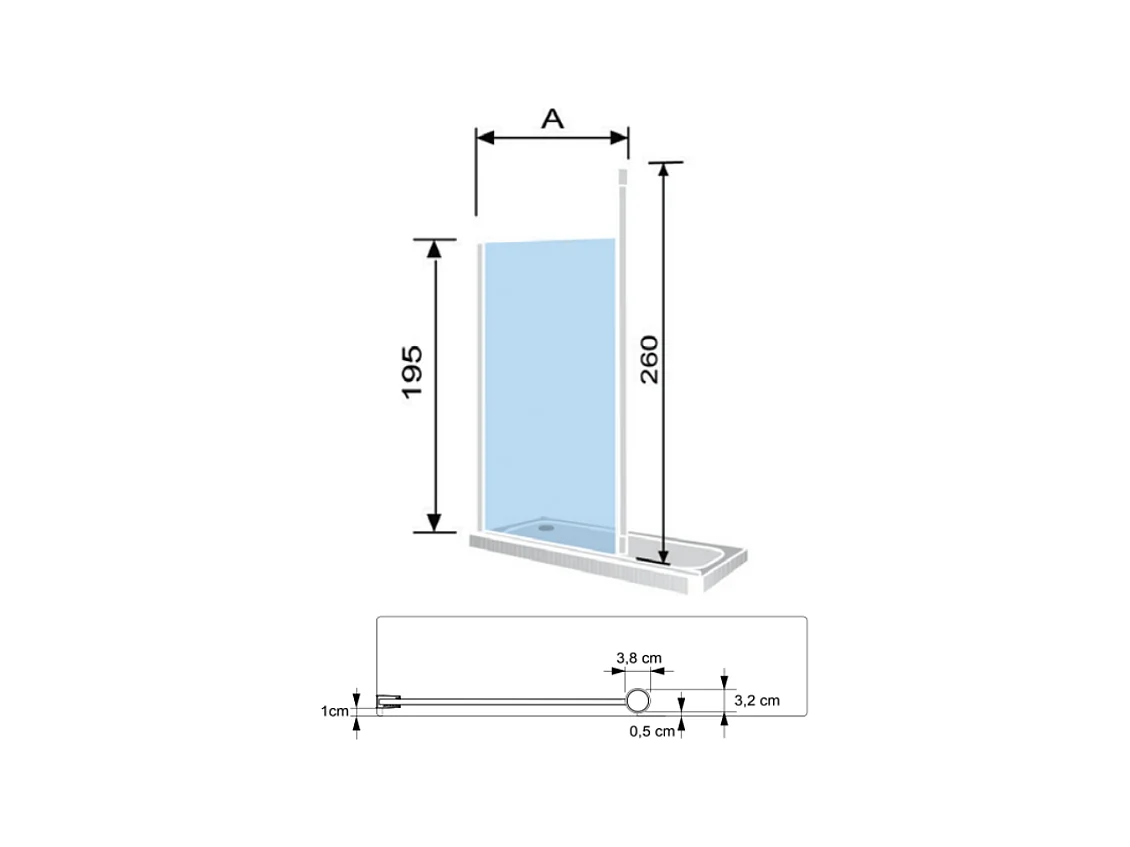 Panel fijo de ducha 120-121 cm FRESH LEVANTE Negro Cristal transparente