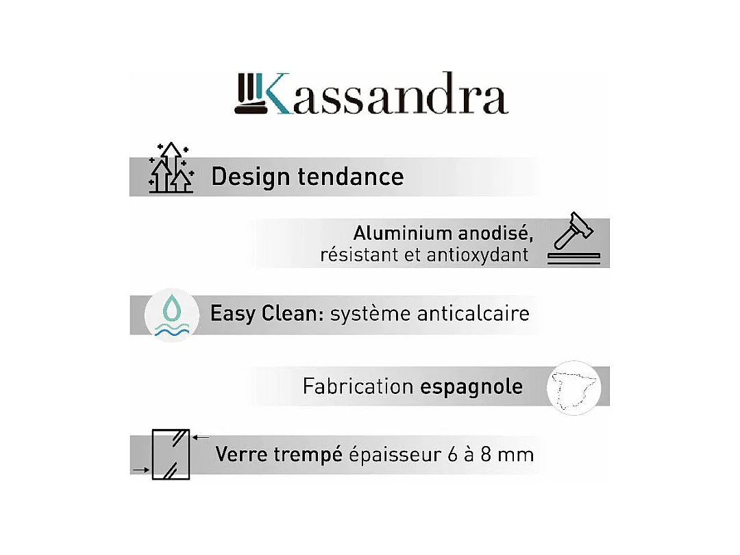 Panel fijo de ducha 120-121 cm FRESH LEVANTE Negro Cristal transparente