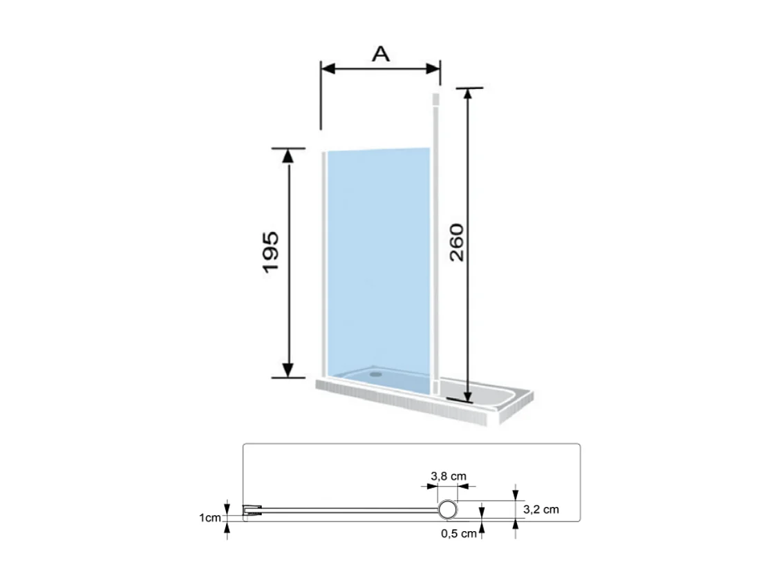 Panel fijo de ducha 120-121 cm FRESH LEVANTE Negro Cristal transparente