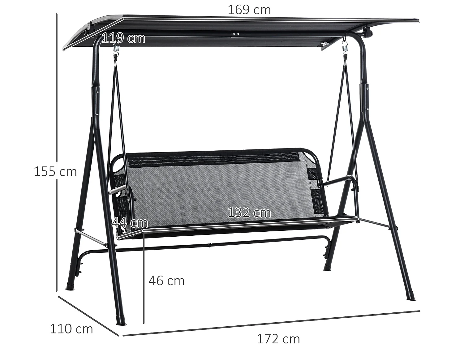 Columpio de jardín negro 172x110x155 cm Outsunny
