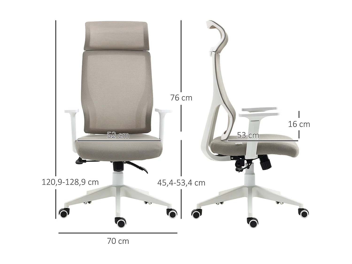 Silla de oficina gris 64x61x128.9 cm Vinsetto