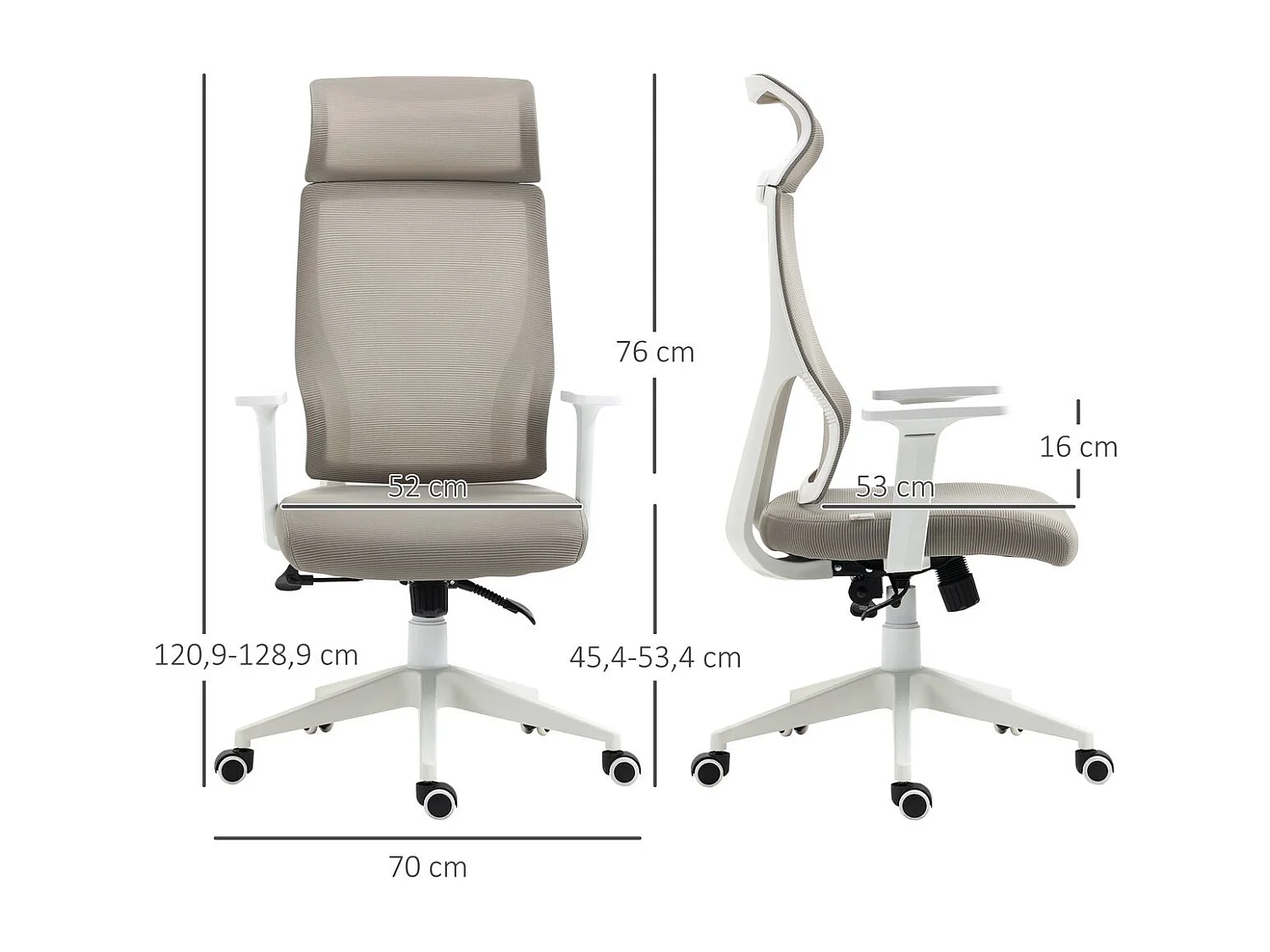 Silla de oficina gris 64x61x128.9 cm Vinsetto