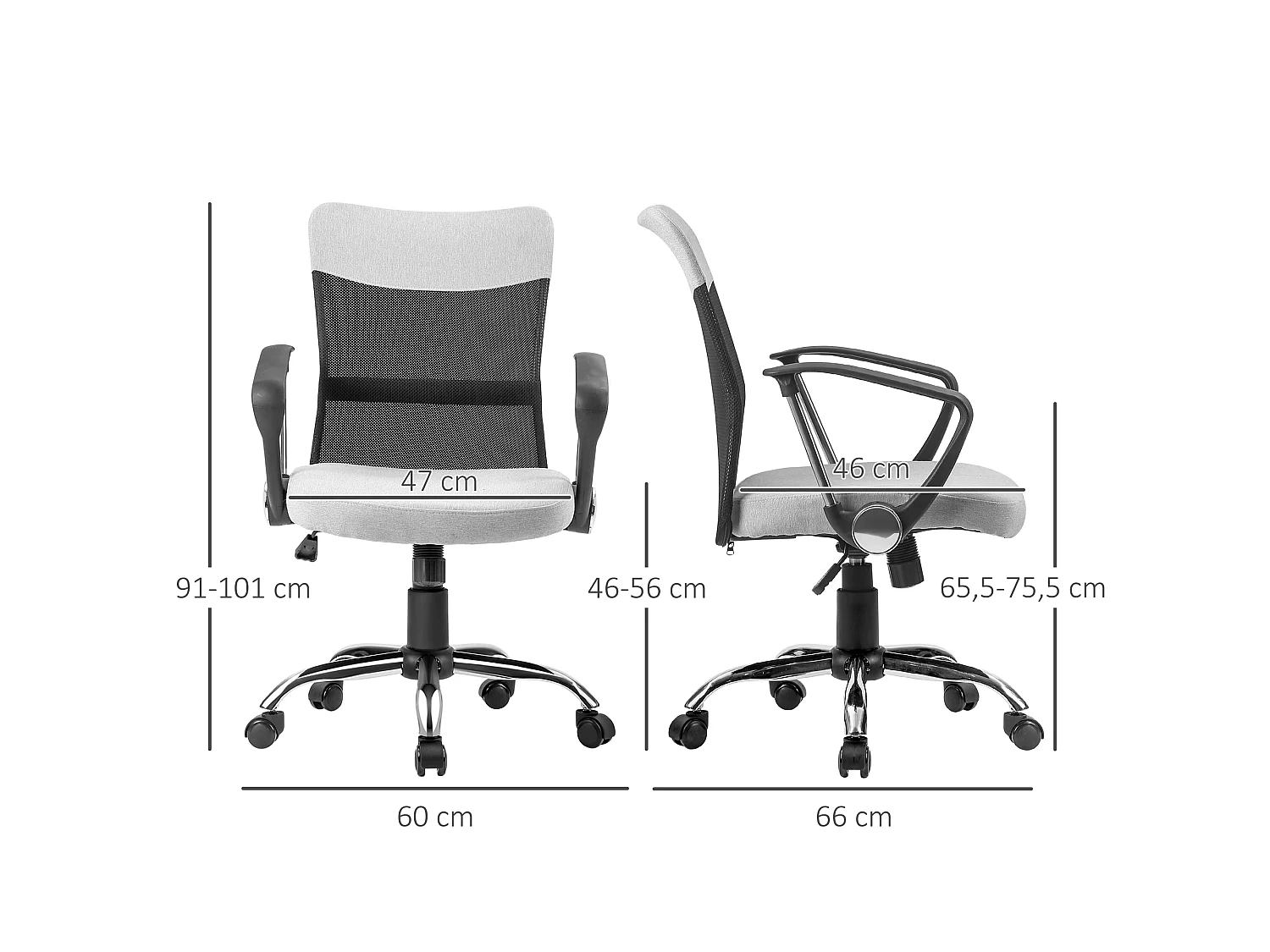 Silla de oficina gris 60x66x101 cm Vinsetto