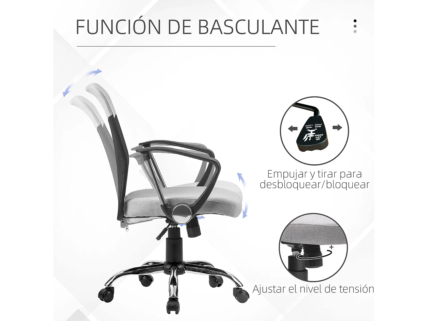 Silla de oficina gris 60x66x101 cm Vinsetto