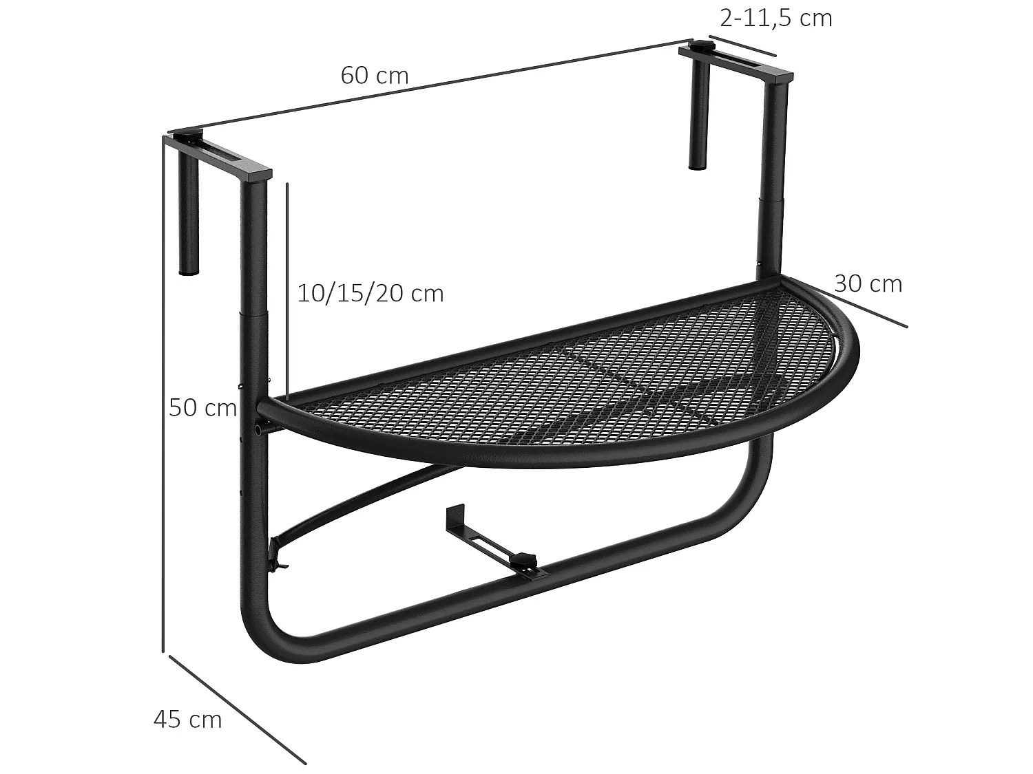 Mesa colgante de balcón negro 60x45x50 cm Outsunny
