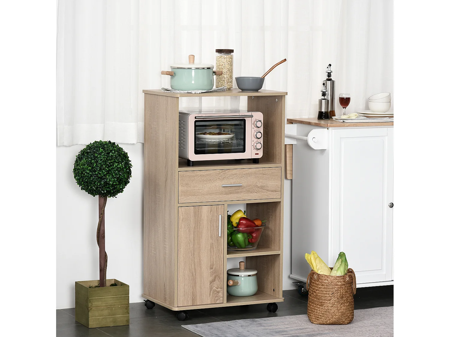 Carro de cocina para microondas roble 60x40x108cm HOMCOM