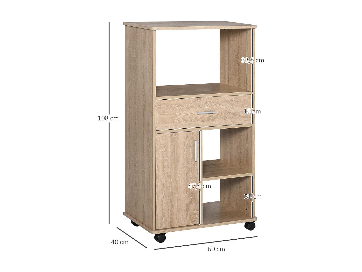Carro de cocina para microondas roble 60x40x108cm HOMCOM
