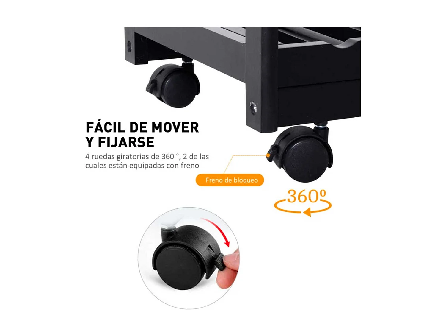 Carro de cocina negro 74x37x76cm HOMCOM