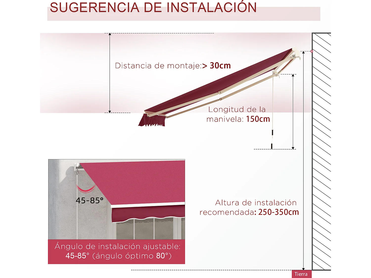 Toldo manual plegable rojo 395x245 cm Outsunny