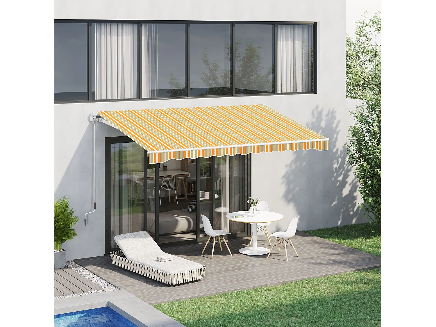 Toldo retráctil mutilcolor (naranja, blanco y beige) 300x250 cm Outsunny