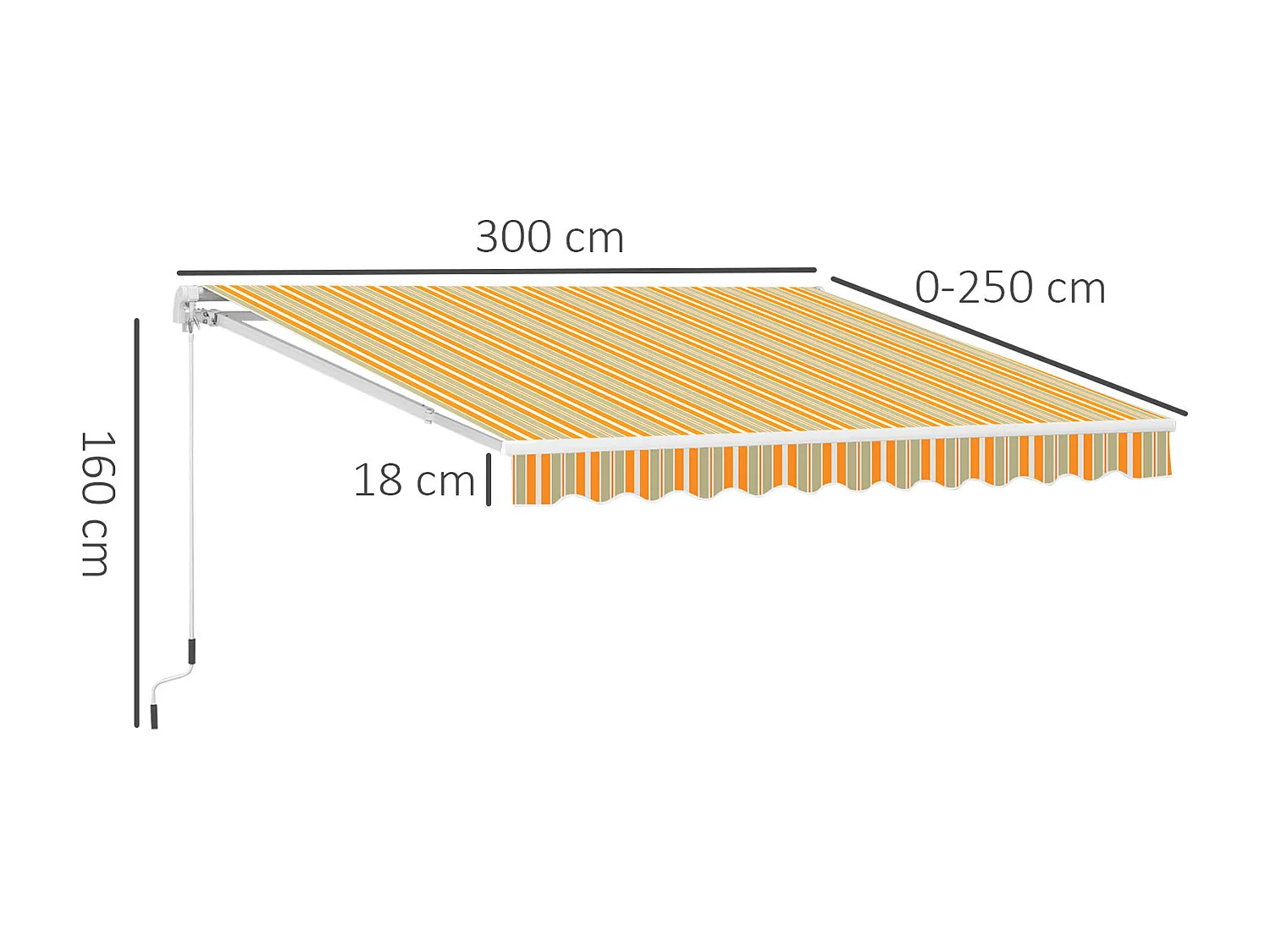 Toldo retráctil mutilcolor (naranja, blanco y beige) 300x250 cm Outsunny