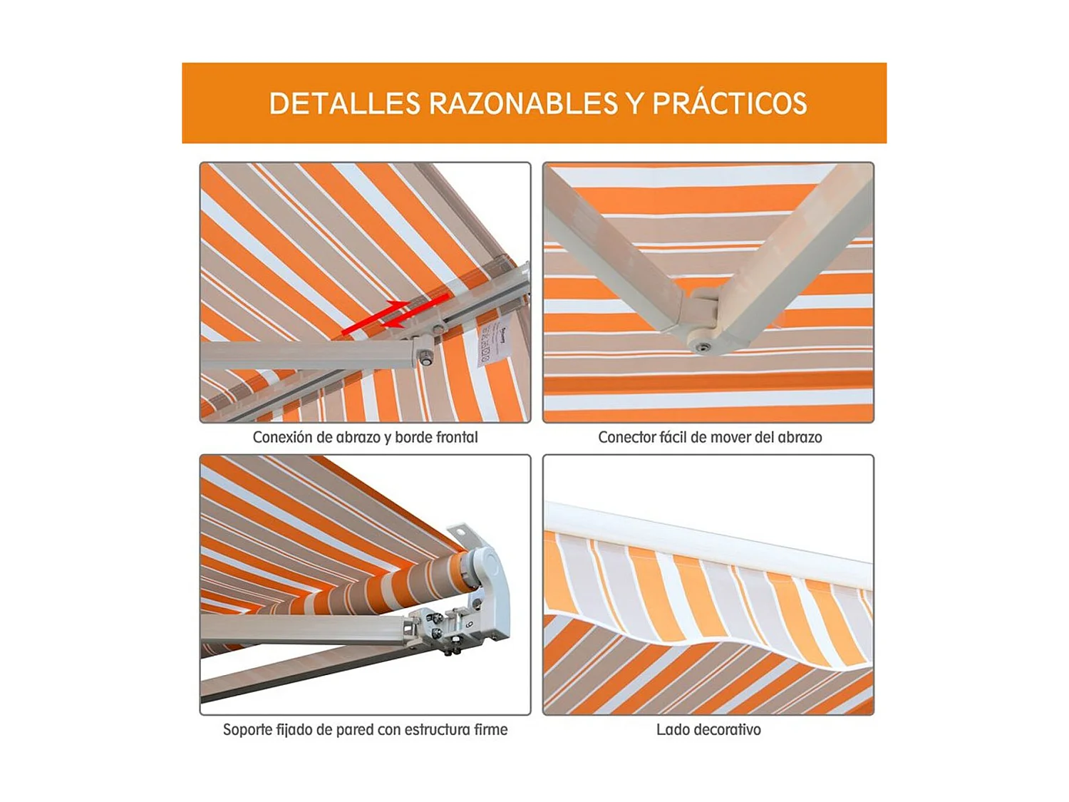 Toldo retráctil mutilcolor (naranja, blanco y beige) 300x250 cm Outsunny