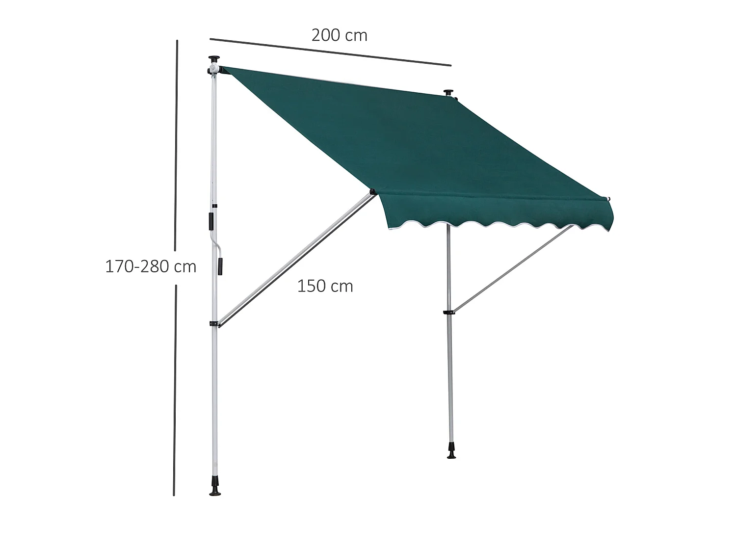 Toldo manual retráctil verde 200x150x280 cm Outsunny