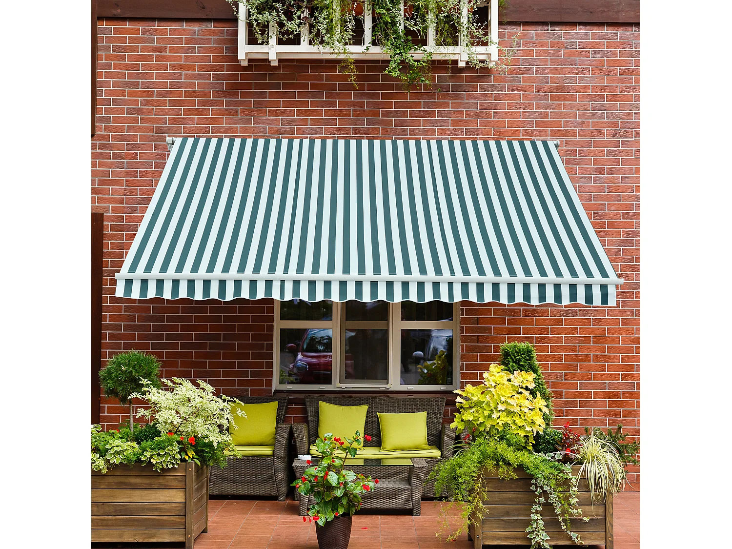 Toldo manual plegable verde y blanco 295x250 cm Outsunny