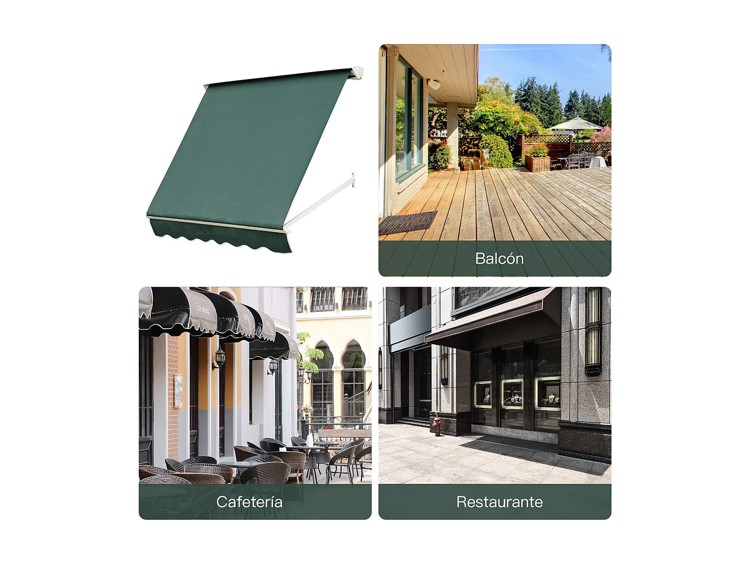 Toldo de ventana verde 180x70x0 cm Outsunny