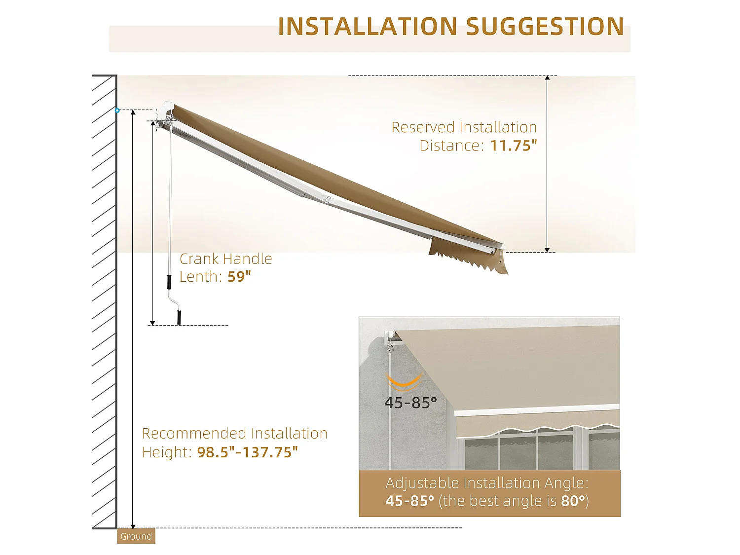 Toldo manual plegable beige 395x245 cm Outsunny