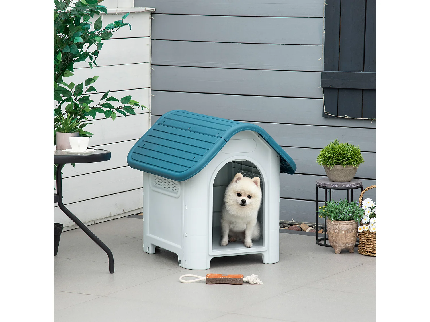 Caseta para perros azul y gris 59x75x66 cm PawHut