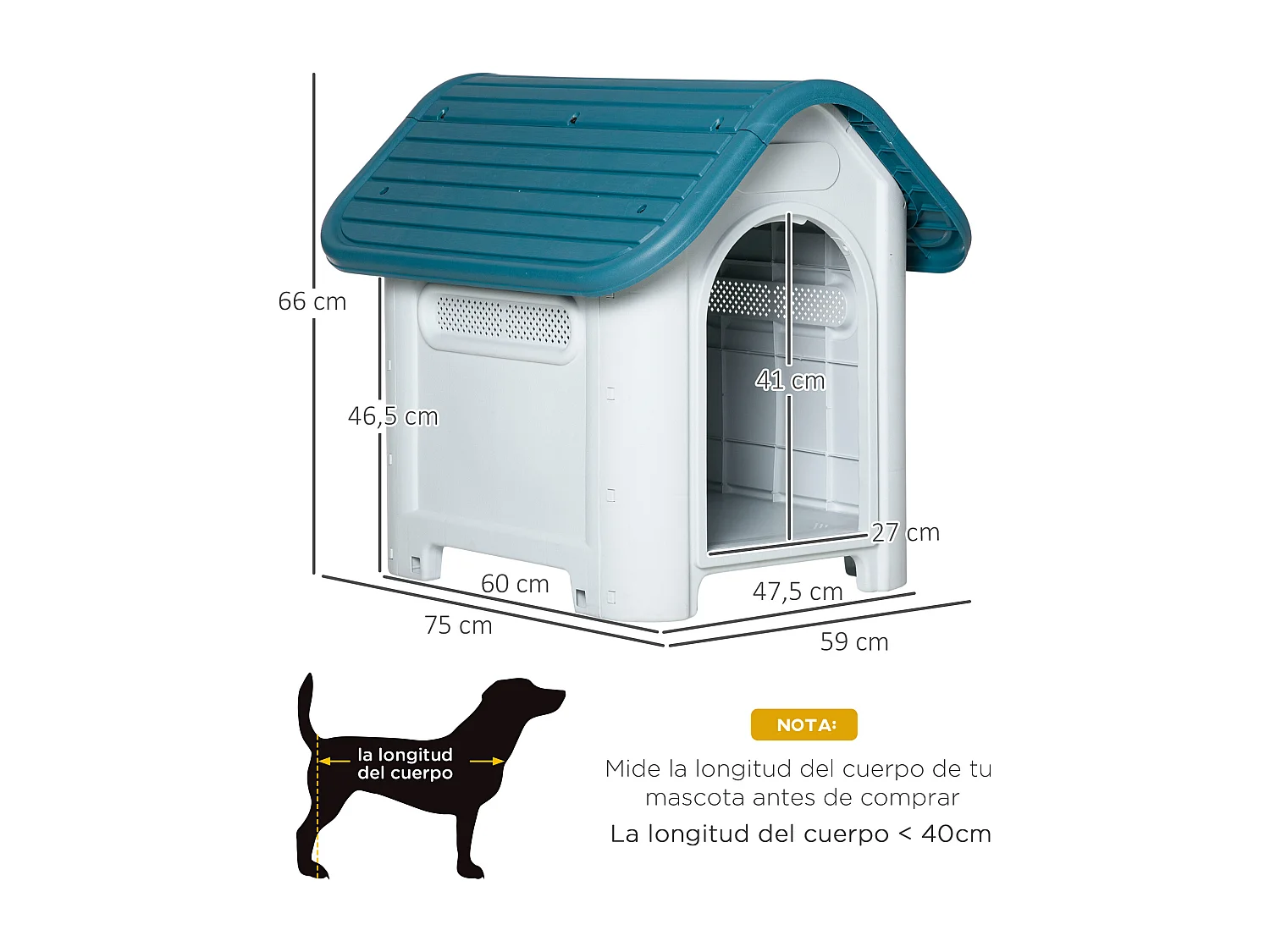 Caseta para perros azul y gris 59x75x66 cm PawHut