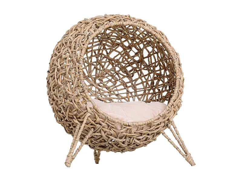 Casa de gato de ratán madera natural 52x58 cm PawHut