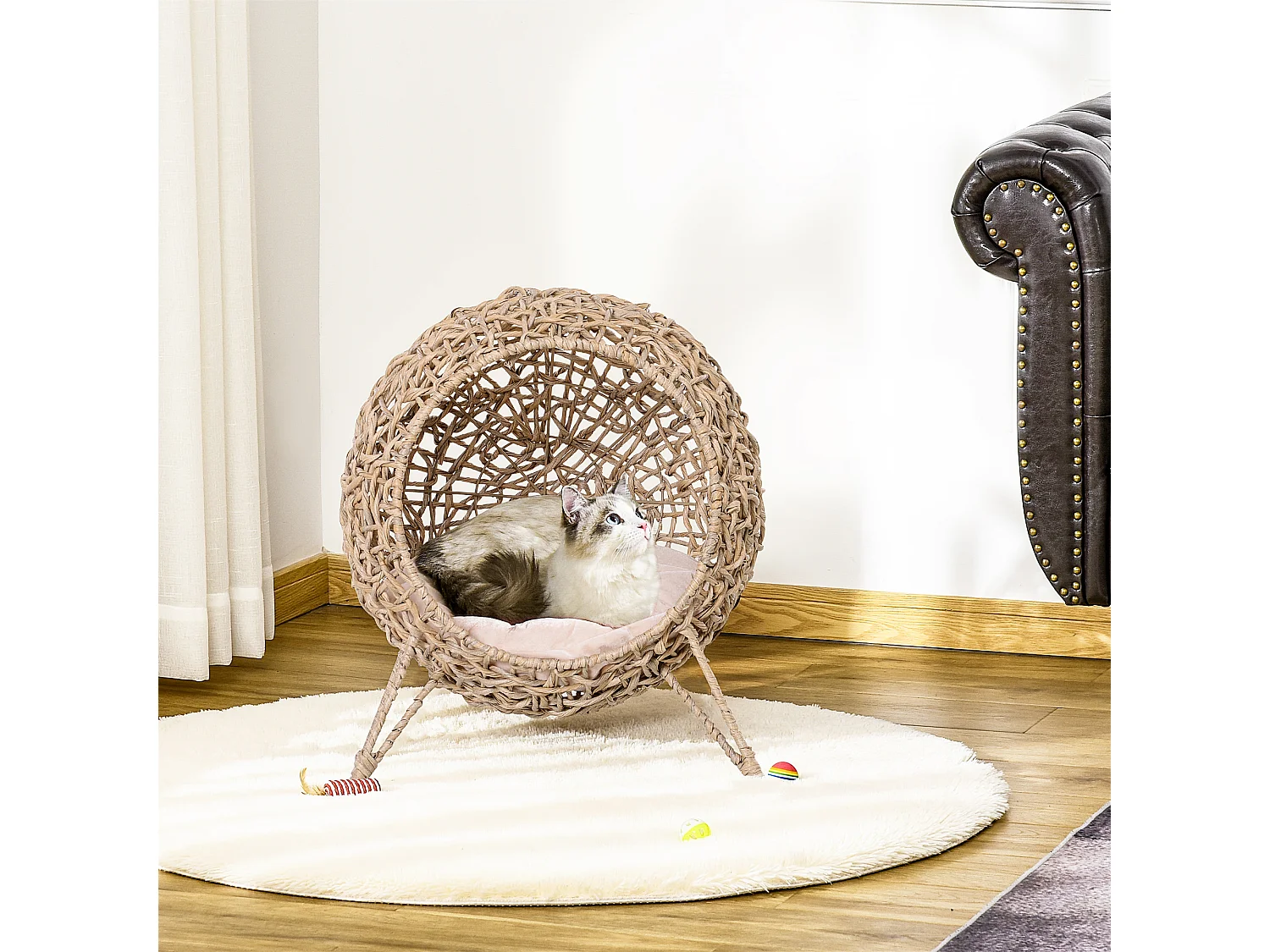 Casa de gato de ratán madera natural 52x58 cm PawHut