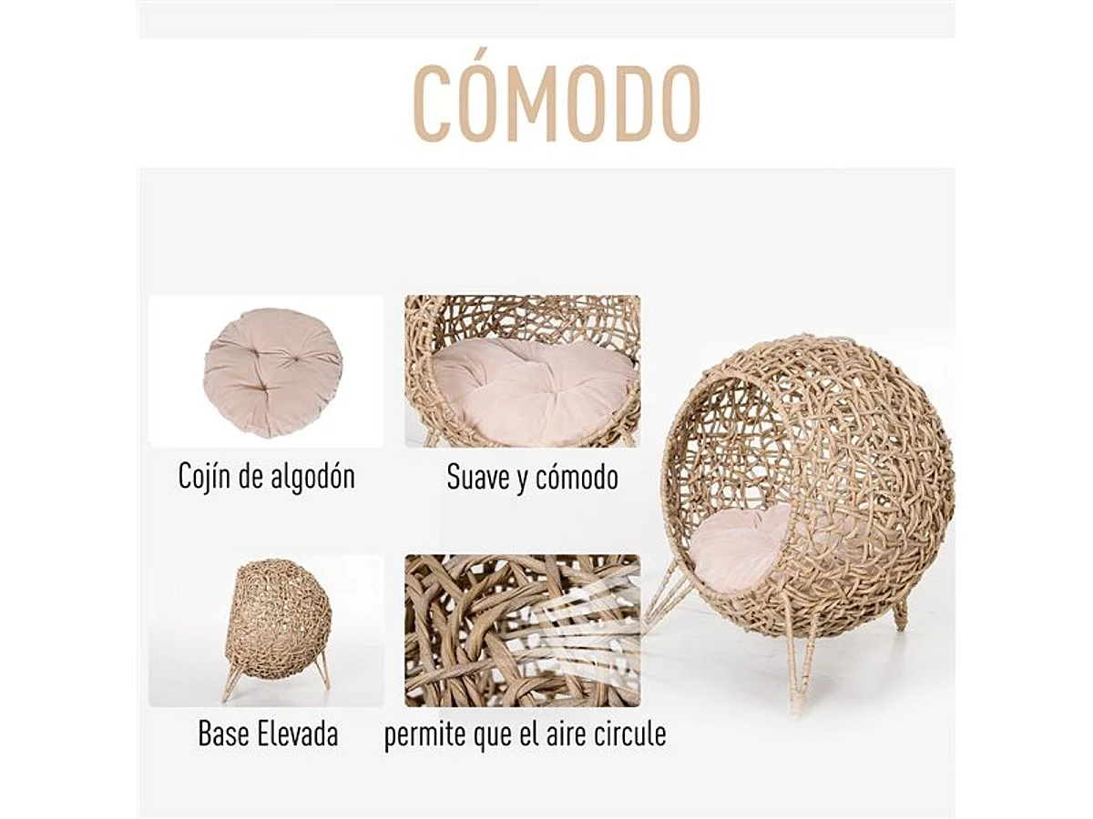 Casa de gato de ratán madera natural 52x58 cm PawHut