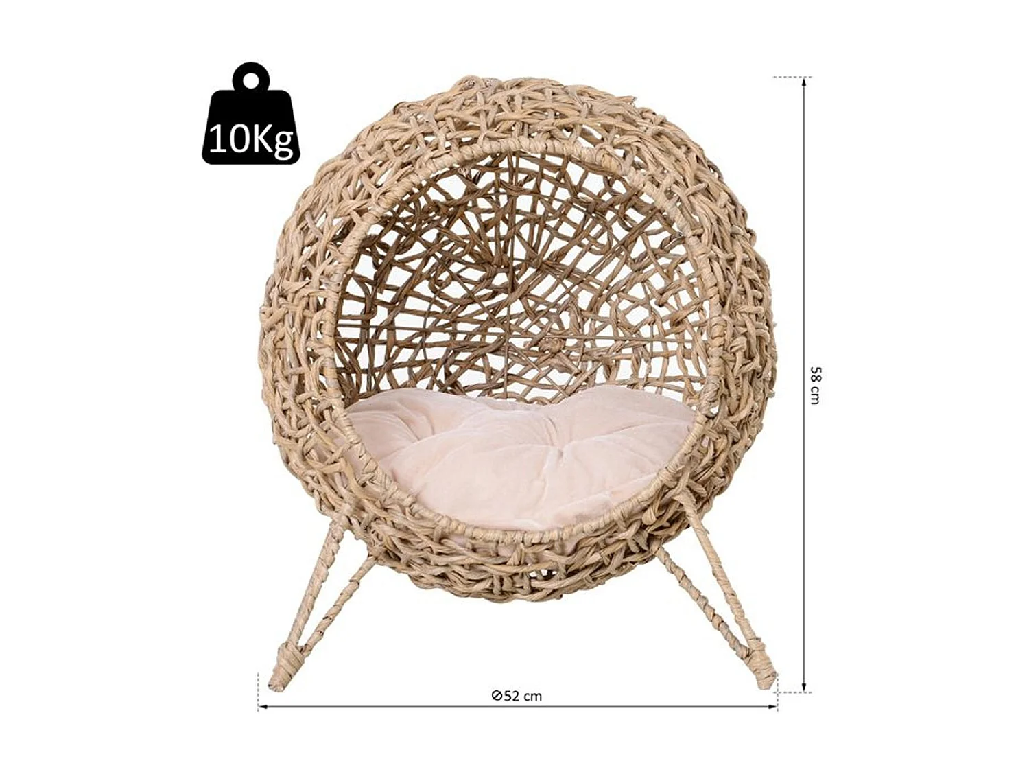 Casa de gato de ratán madera natural 52x58 cm PawHut