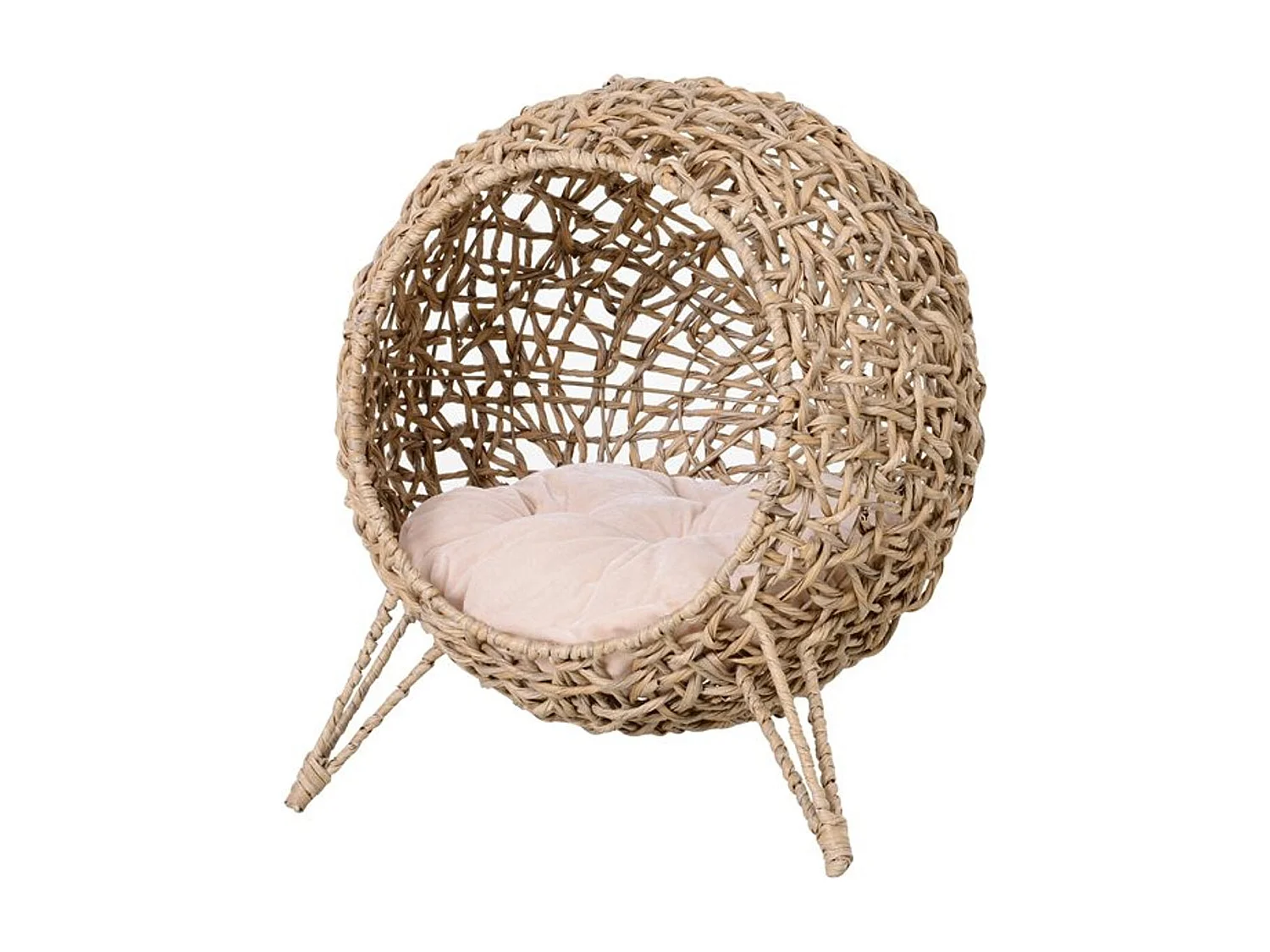 Casa de gato de ratán madera natural 52x58 cm PawHut