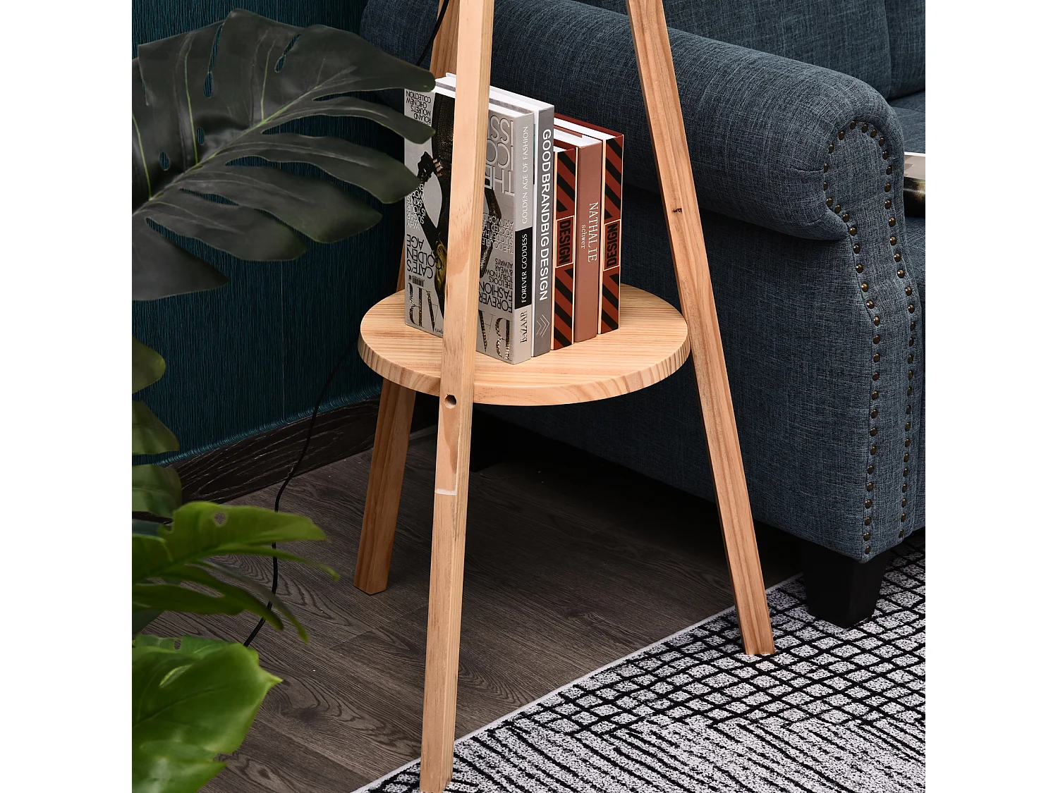 Lámpara de pie madera y beige 50x50x154cm HOMCOM