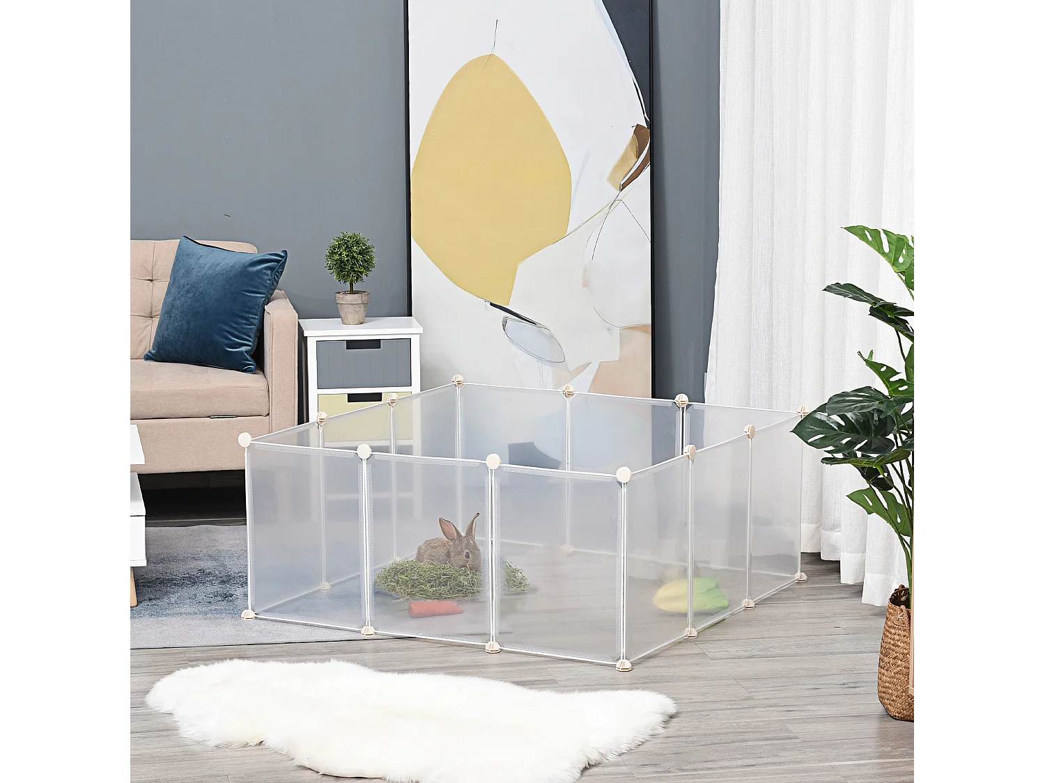 Valla para animales pequeños blanco 105x105x45 cm PawHut