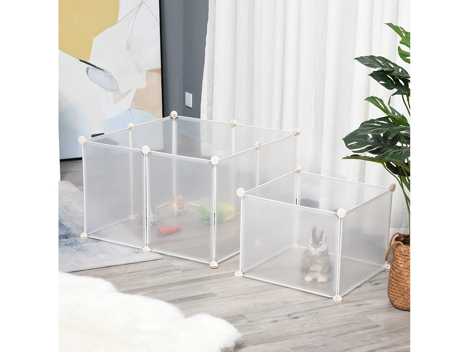 Valla para animales pequeños blanco 105x105x45 cm PawHut