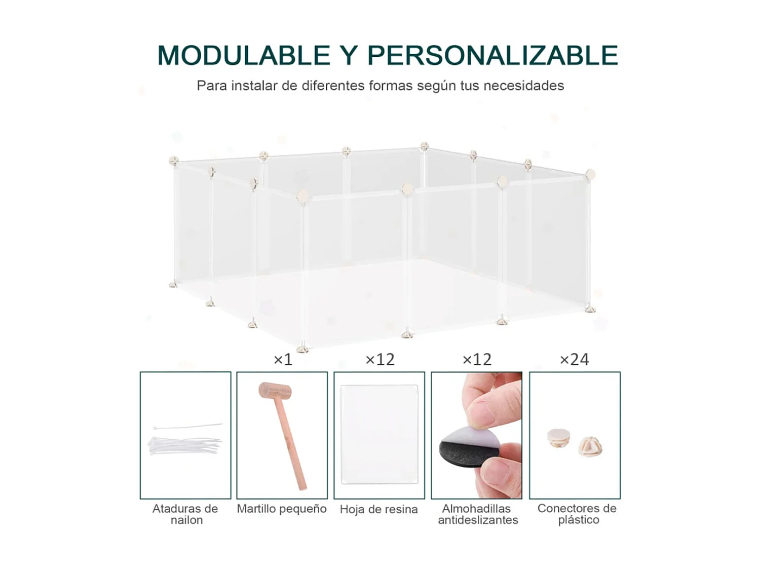 Valla para animales pequeños blanco 105x105x45 cm PawHut