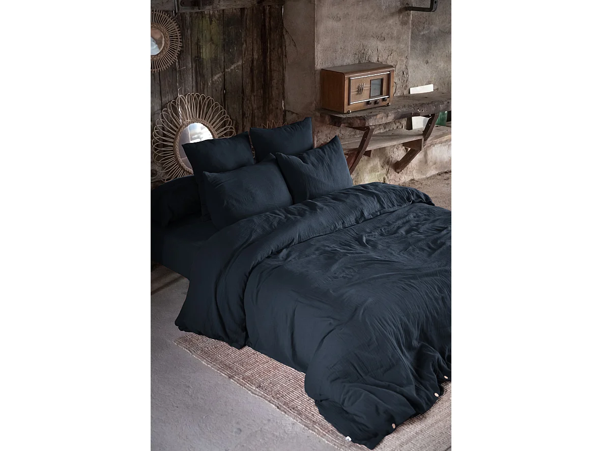 Housse de couette Double Gaze Coton 260 x 240 cm Gaia Bleu marine