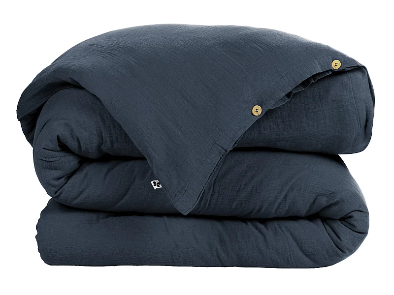 Housse de couette Double Gaze Coton 260 x 240 cm Gaia Bleu marine