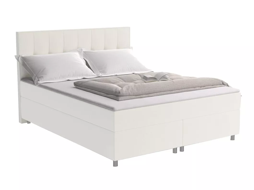 Kauf Unique Boxspringbett mit gestepptem Kopfteil + Lattenroste + Matratzen + Topper - 160 x 200 cm - Stoff - Elfenbeinfarben - SIERO von YSMÉE