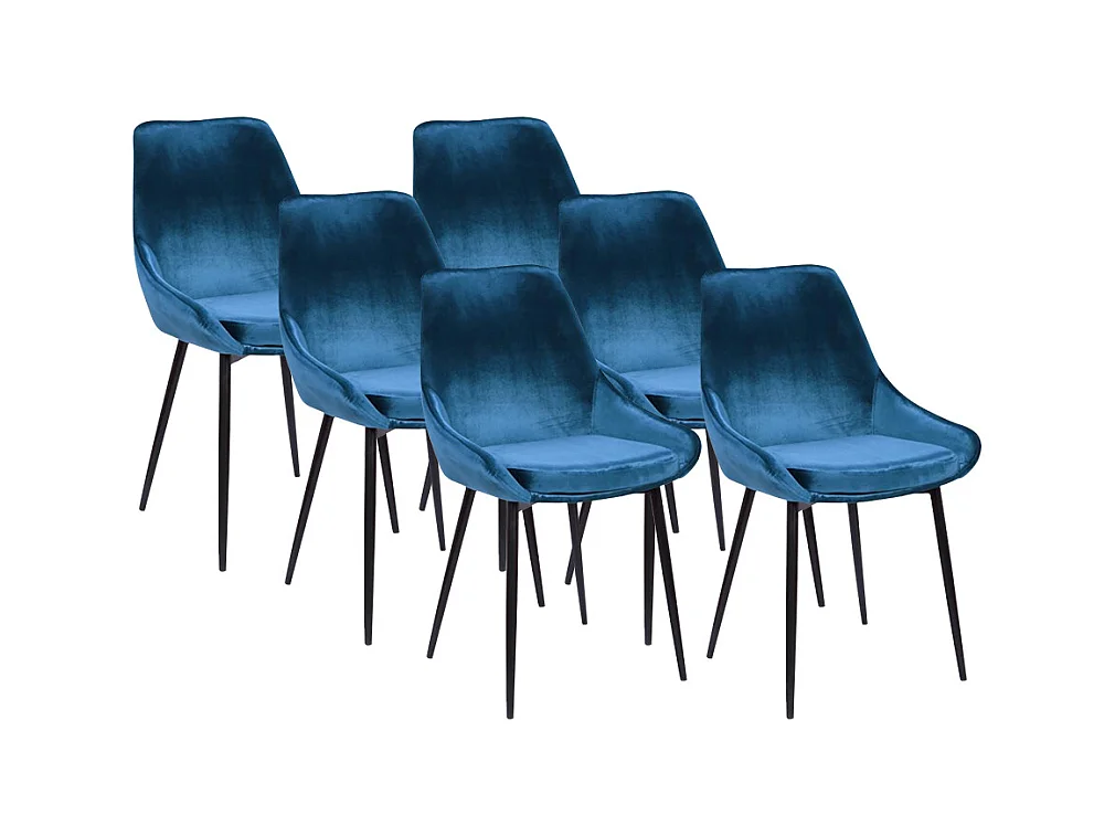 Lot de 6 chaises - Velours et métal noir - Bleu nuit - MASURIE