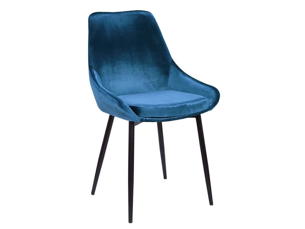 Lot de 6 chaises - Velours et métal noir - Bleu nuit - MASURIE